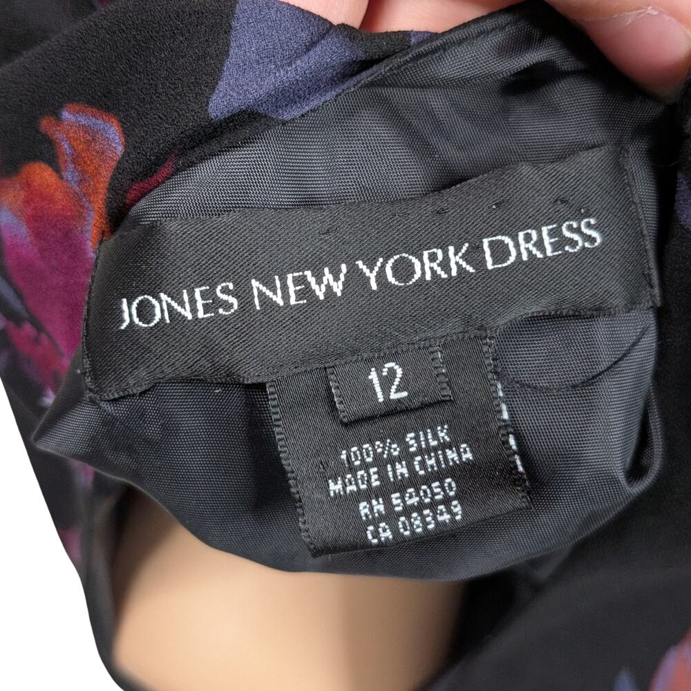 Vtg Y2K Jones New York Silk Chiffon Floral Asymmetric Midi Dress 12 Whimsigoth - Picture 7 of 9